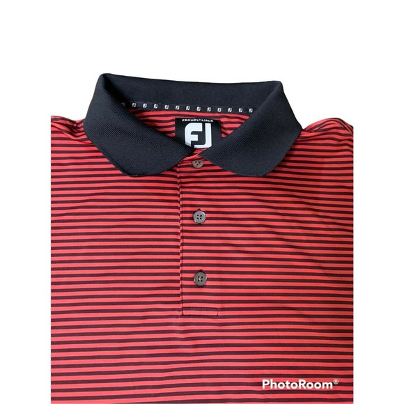 FootJoy ProDry Performance Stretch Striped Lisle Golf Polo Shirt L Red And Black - Picture 3 of 5